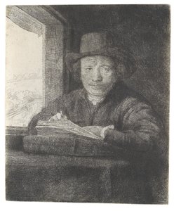 窓際に自画像を描く 作： Rembrandt van Rijn